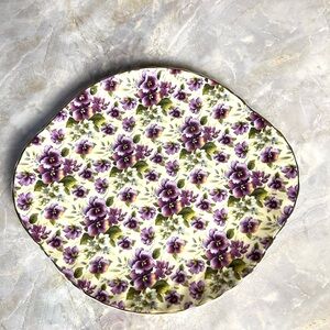 Royal Garden Staffordshire Floral Ceramic Plate - Purple and Green